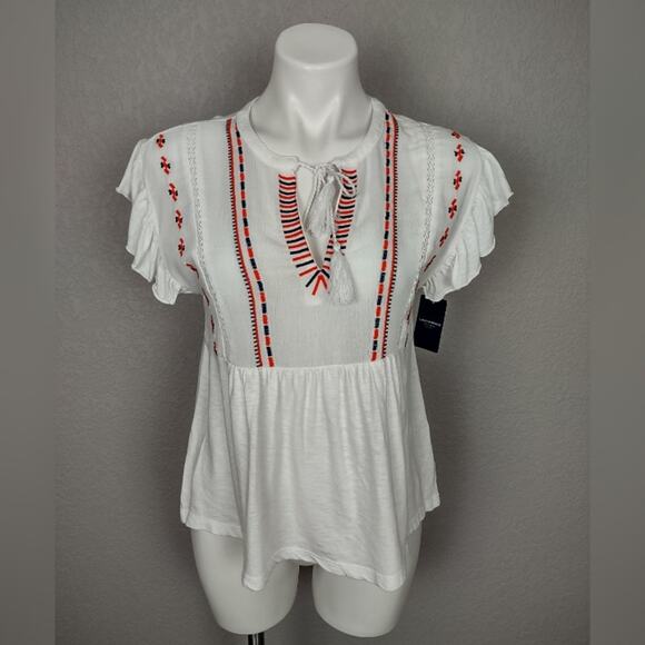 Lucky Brand White Boho Peasant Embroidered Blouse Size Small - Picture 14 of 14
